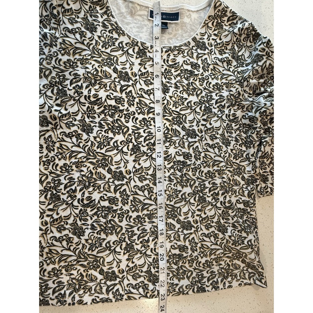 Karen Scott White Brown Yellow Floral 3/4 Sleeve Blouse Top Casual Size PL - Picture 2 of 9